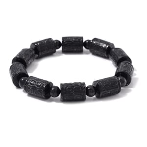 Shungite 120.00 ctw Carved Beaded Stretch Bracelet
