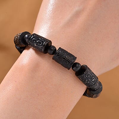 Shungite 120.00 ctw Carved Beaded Stretch Bracelet