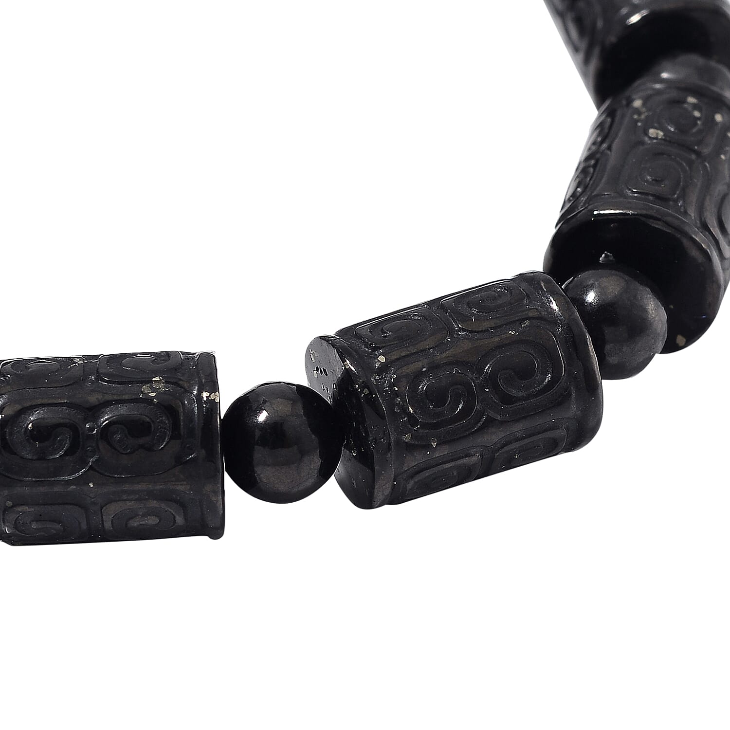 Shungite 120.00 ctw Carved Beaded Stretch Bracelet