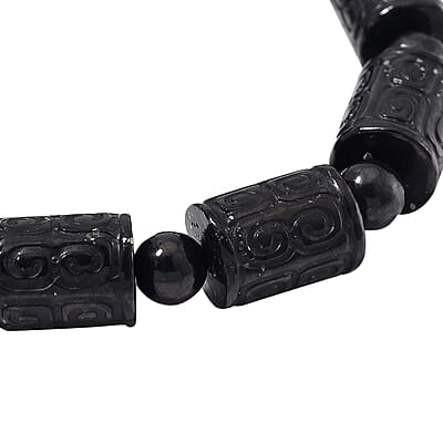 Shungite 120.00 ctw Carved Beaded Stretch Bracelet