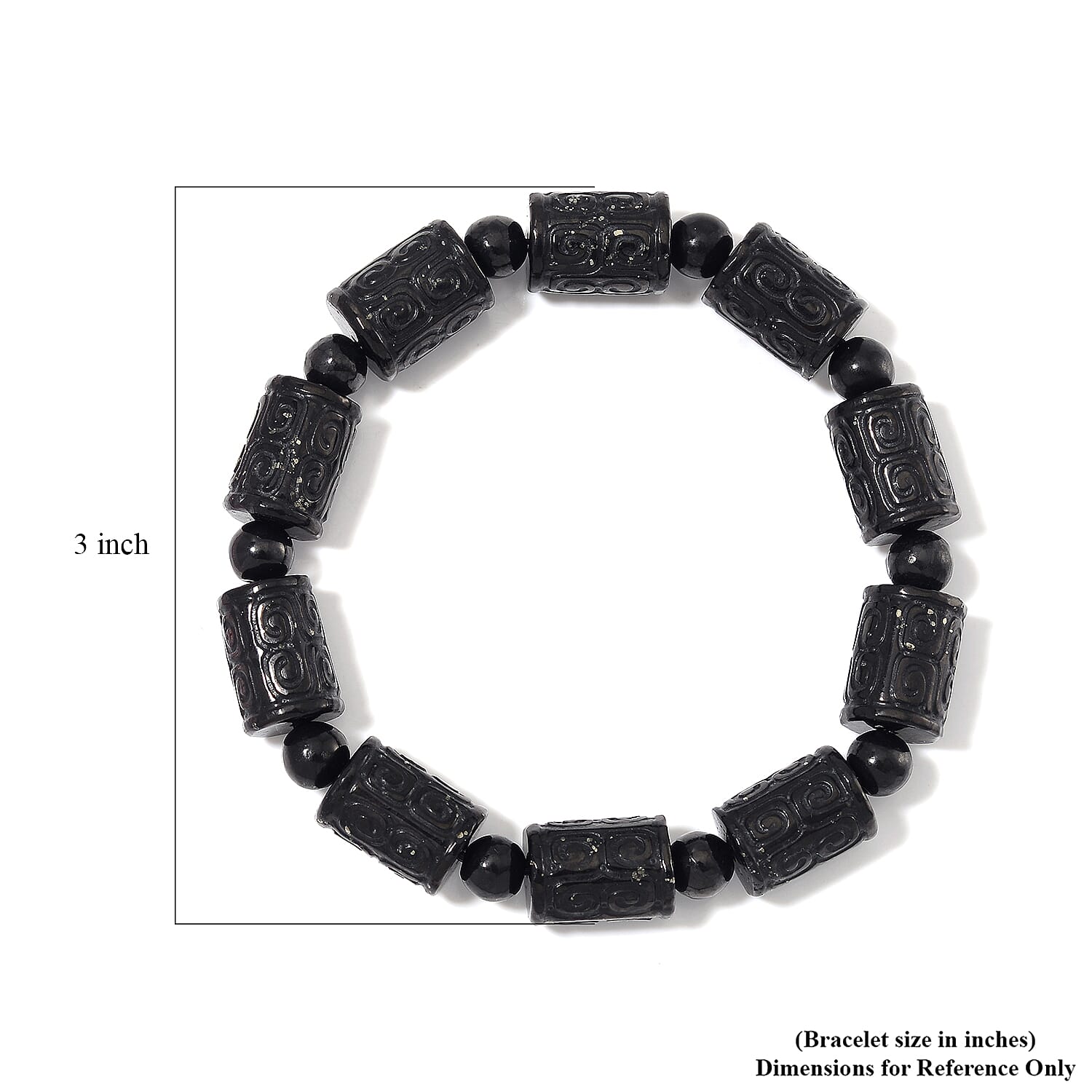 Shungite 120.00 ctw Carved Beaded Stretch Bracelet