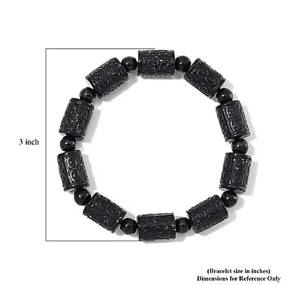 Shungite 120.00 ctw Carved Beaded Stretch Bracelet