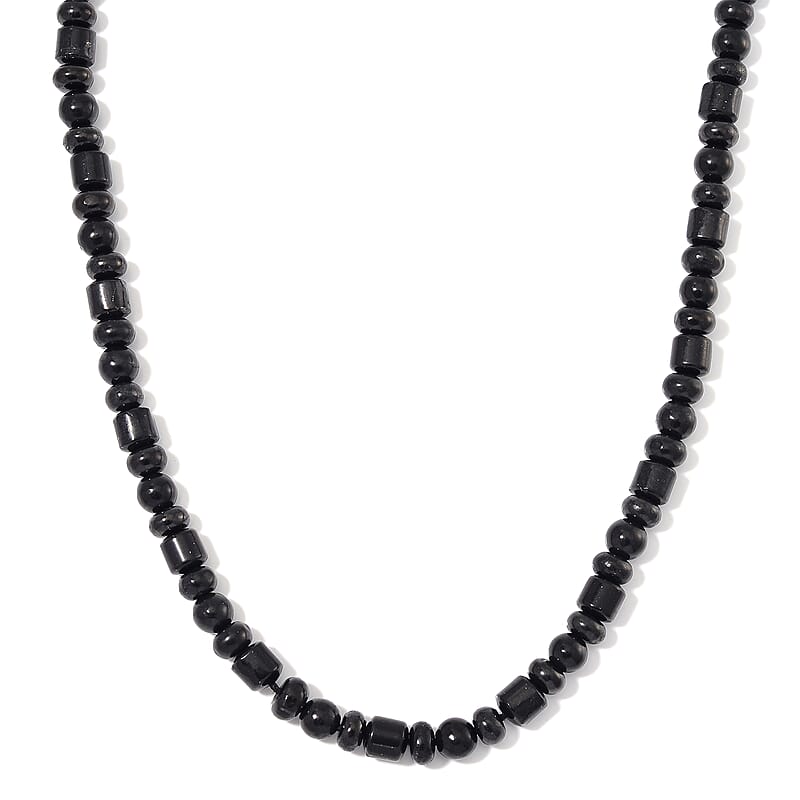 Shungite 90.00 ctw Beaded Necklace in Rhodium Over Sterling Silver 20 Inches