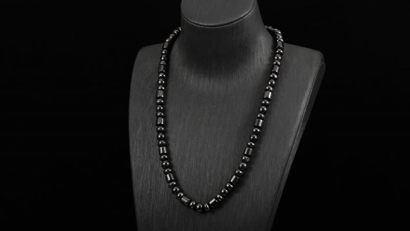 Shungite 90.00 ctw Beaded Necklace in Rhodium Over Sterling Silver 20 Inches