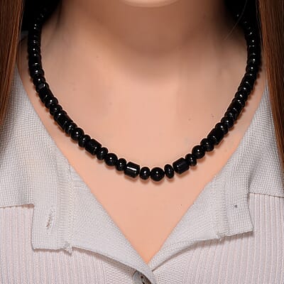 Shungite 90.00 ctw Beaded Necklace in Rhodium Over Sterling Silver 20 Inches
