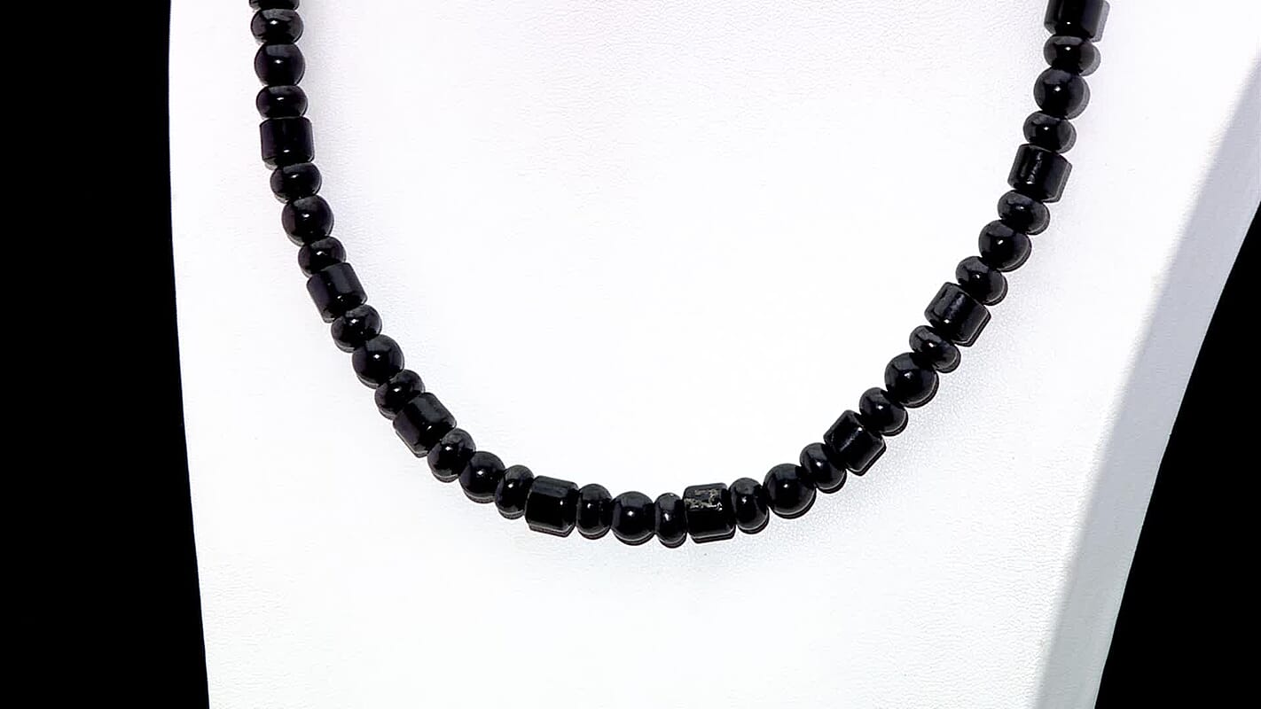 Shungite 90.00 ctw Beaded Necklace in Rhodium Over Sterling Silver 20 Inches