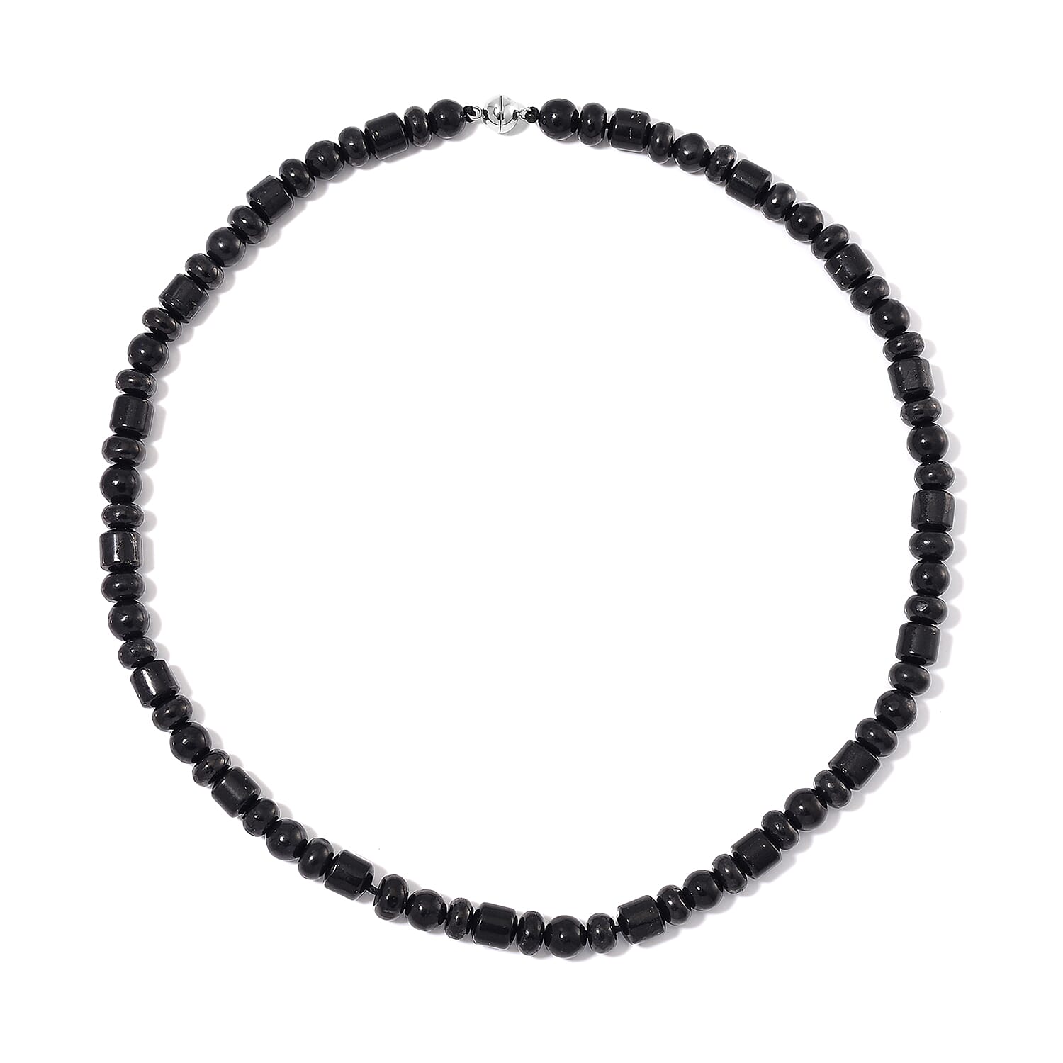 Shungite 90.00 ctw Beaded Necklace in Rhodium Over Sterling Silver 20 Inches