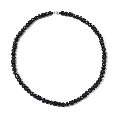 Shungite 90.00 ctw Beaded Necklace in Rhodium Over Sterling Silver 20 Inches