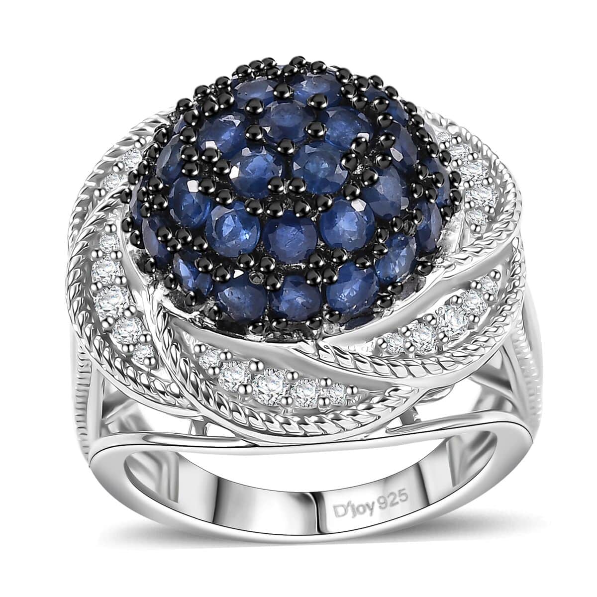 Madagascar Blue Sapphire and White Zircon 3.25 ctw Radiant Galaxy Ring in Rhodium Over Sterling Silver (Size 10.0) image number 0