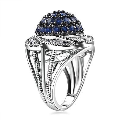 D'Joy Madagascar Blue Sapphire and White Zircon 3.25 ctw Radiant Galaxy Ring in Rhodium Over Sterling Silver (Size 10.0)