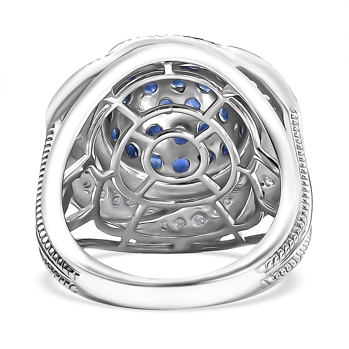 D'Joy Madagascar Blue Sapphire and White Zircon 3.25 ctw Radiant Galaxy Ring in Rhodium Over Sterling Silver (Size 10.0)