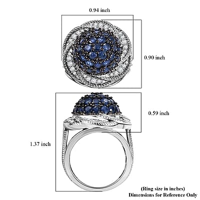 D'Joy Madagascar Blue Sapphire and White Zircon 3.25 ctw Radiant Galaxy Ring in Rhodium Over Sterling Silver (Size 10.0)