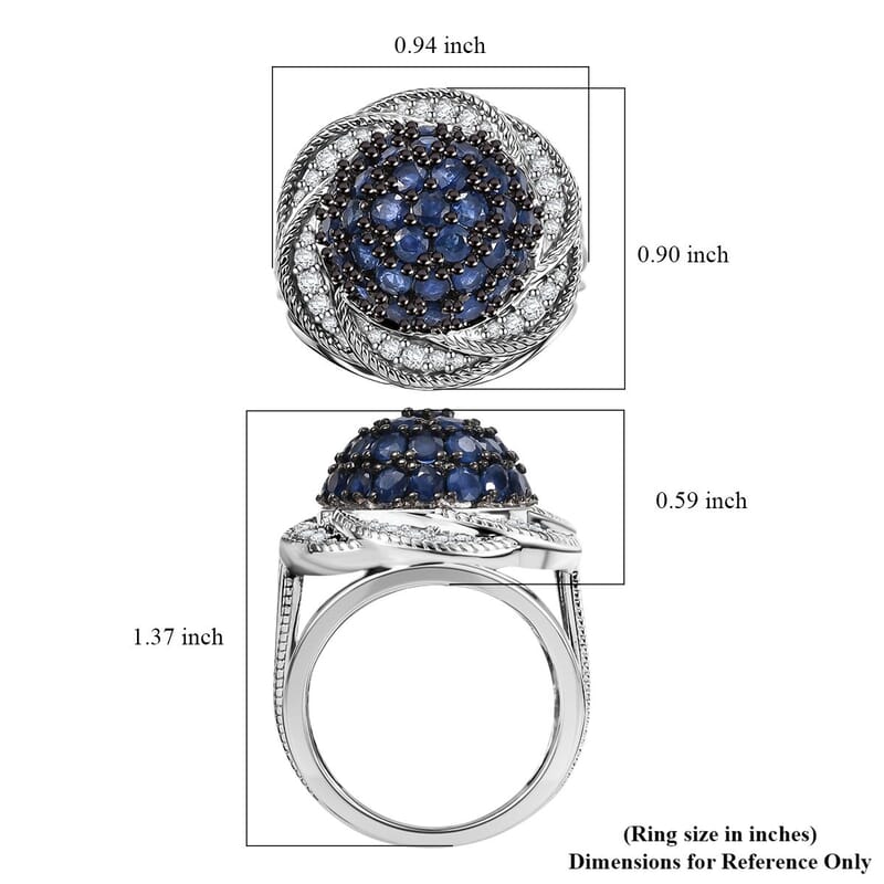 D'Joy Madagascar Blue Sapphire and White Zircon 3.25 ctw Radiant Galaxy Ring in Rhodium Over Sterling Silver (Size 10.0)