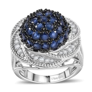Madagascar Blue Sapphire and White Zircon 3.25 ctw Radiant Galaxy Ring in Rhodium Over Sterling Silver (Size 5.0)