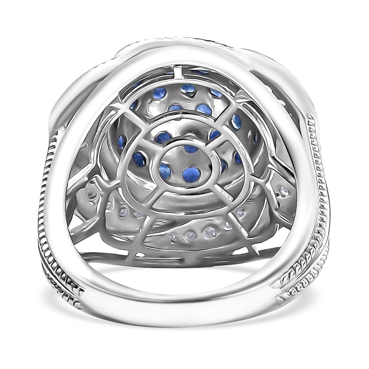 Madagascar Blue Sapphire and White Zircon 3.25 ctw Radiant Galaxy Ring in Rhodium Over Sterling Silver (Size 5.0) image number 4