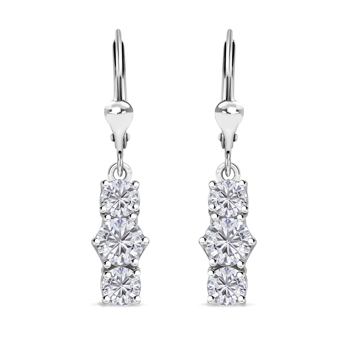 Moissanite 1.75 ctw Lever Back Earrings in Rhodium Over Sterling Silver image number 0