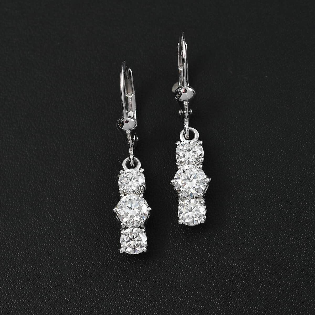 Moissanite 1.75 ctw Lever Back Earrings in Rhodium Over Sterling Silver image number 1