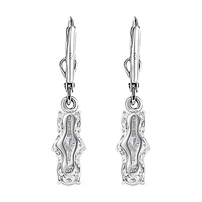 D'Joy Moissanite 1.75 ctw Lever Back Earrings in Rhodium Over Sterling Silver