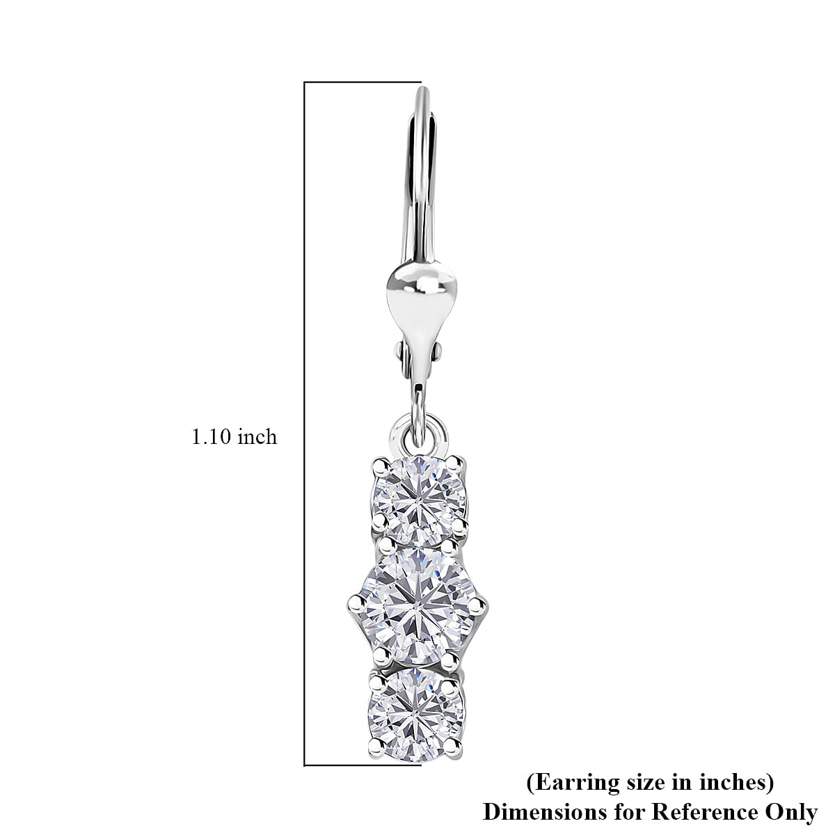 D'Joy Moissanite 1.75 ctw Lever Back Earrings in Rhodium Over Sterling Silver