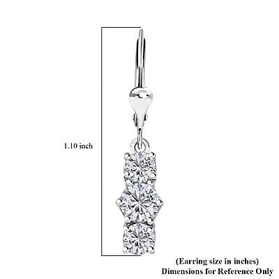 D'Joy Moissanite 1.75 ctw Lever Back Earrings in Rhodium Over Sterling Silver