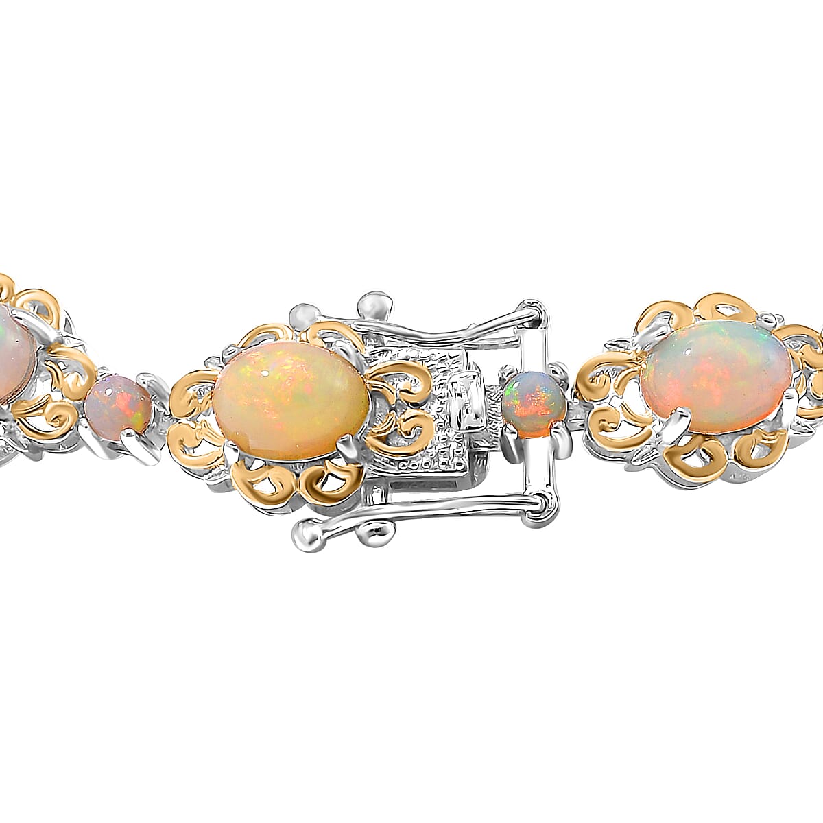 Ethiopian Welo Opal 7.00 ctw Bracelet in 18K Vermeil Yellow Gold and Rhodium Over Sterling Silver (6.50 In) image number 2