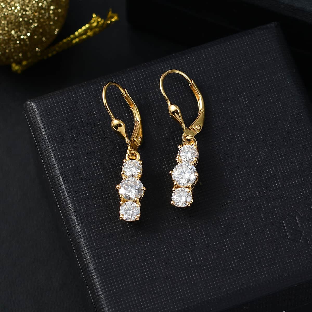 Moissanite 1.75 ctw Lever Back Earrings in 18K Vermeil Yellow Gold Over Sterling Silver image number 1