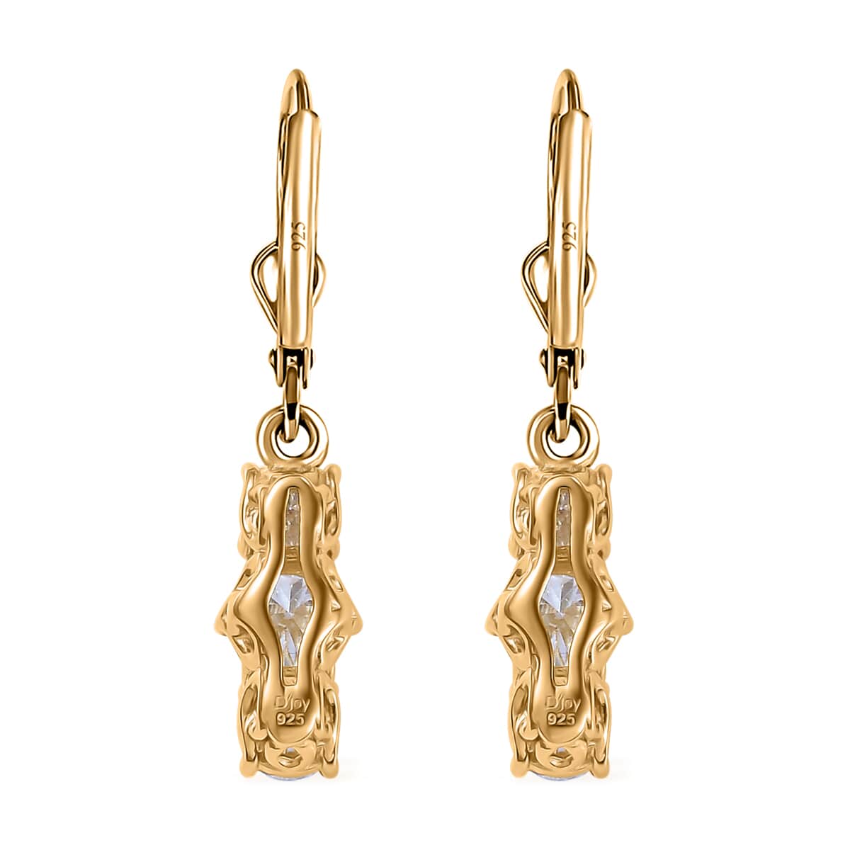 Moissanite 1.75 ctw Lever Back Earrings in 18K Vermeil Yellow Gold Over Sterling Silver image number 3