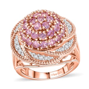 Madagascar Pink Sapphire and White Zircon 3.10 ctw Radiant Galaxy Ring in 18K Vermeil RG Over Sterling Silver (Size 10.0)