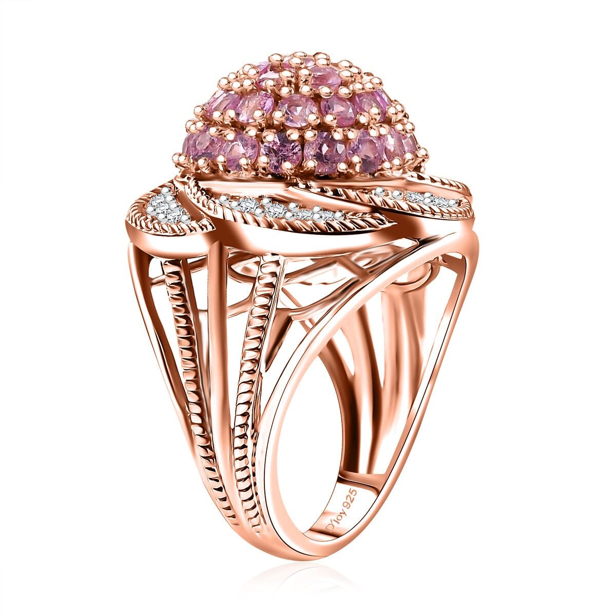Madagascar Pink Sapphire and White Zircon 3.10 ctw Radiant Galaxy Ring in 18K Vermeil RG Over Sterling Silver (Size 10.0) image number 3