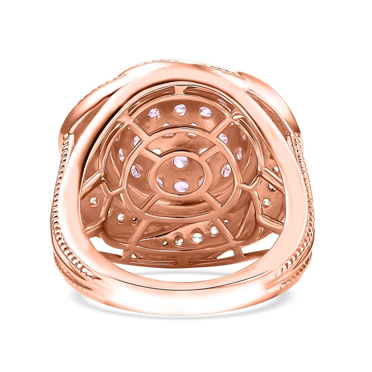 Madagascar Pink Sapphire and White Zircon 3.10 ctw Radiant Galaxy Ring in 18K Vermeil RG Over Sterling Silver (Size 10.0) image number 4