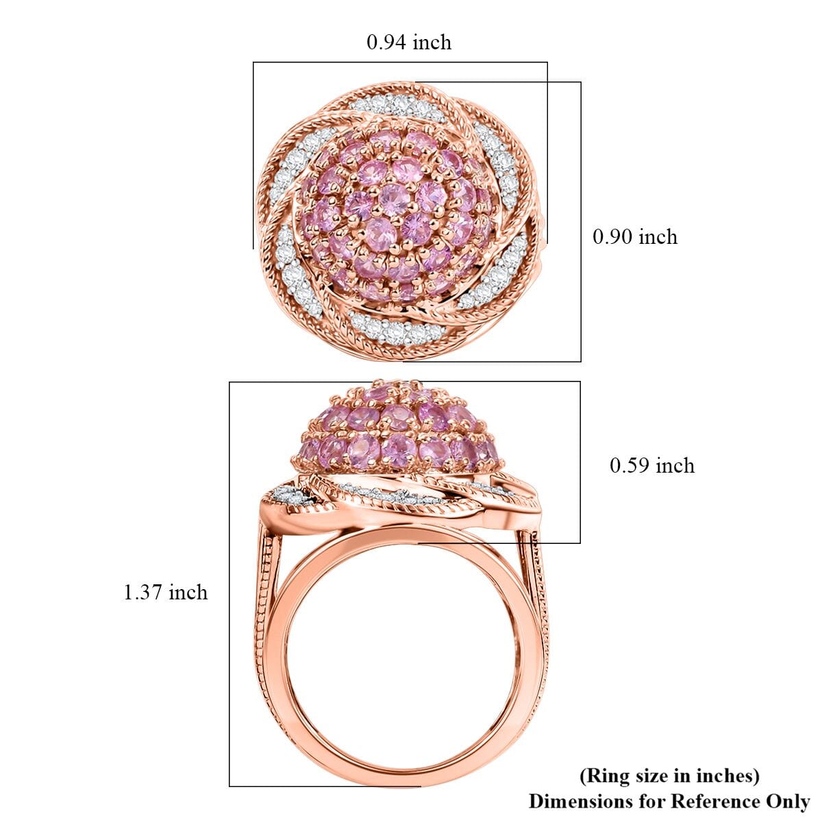 Madagascar Pink Sapphire and White Zircon 3.10 ctw Radiant Galaxy Ring in 18K Vermeil RG Over Sterling Silver (Size 10.0) image number 5