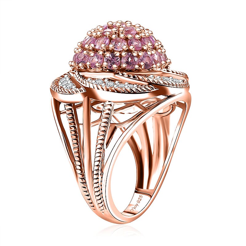 D'Joy Madagascar Pink Sapphire and White Zircon 3.10 ctw Radiant Galaxy Ring in 18K Vermeil RG Over Sterling Silver (Size 7.0)