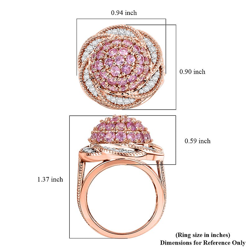 D'Joy Madagascar Pink Sapphire and White Zircon 3.10 ctw Radiant Galaxy Ring in 18K Vermeil RG Over Sterling Silver (Size 7.0)