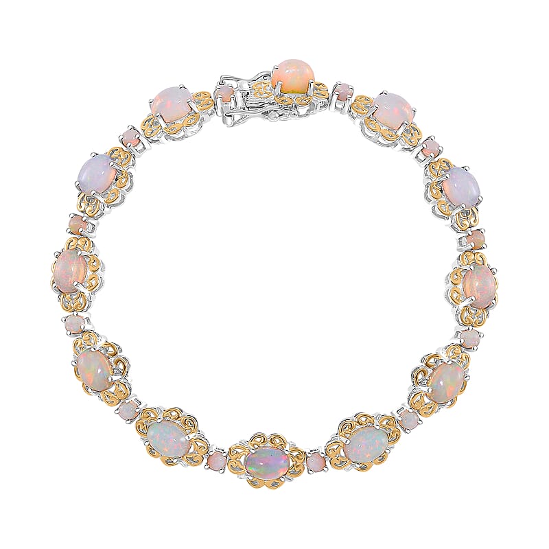 Ethiopian Welo Opal 8.40 ctw Bracelet in 18K Vermeil Yellow Gold and Rhodium Over Sterling Silver (7.50 In)