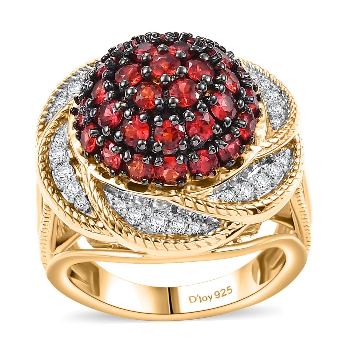 Madagascar Red Sapphire and White Zircon 3.10 ctw Radiant Galaxy Ring in 18K Vermeil YG Over Sterling Silver (Size 10.0) image number 0