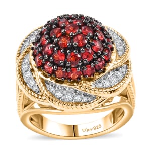 Madagascar Red Sapphire and White Zircon 3.10 ctw Radiant Galaxy Ring in 18K Vermeil YG Over Sterling Silver (Size 10.0)