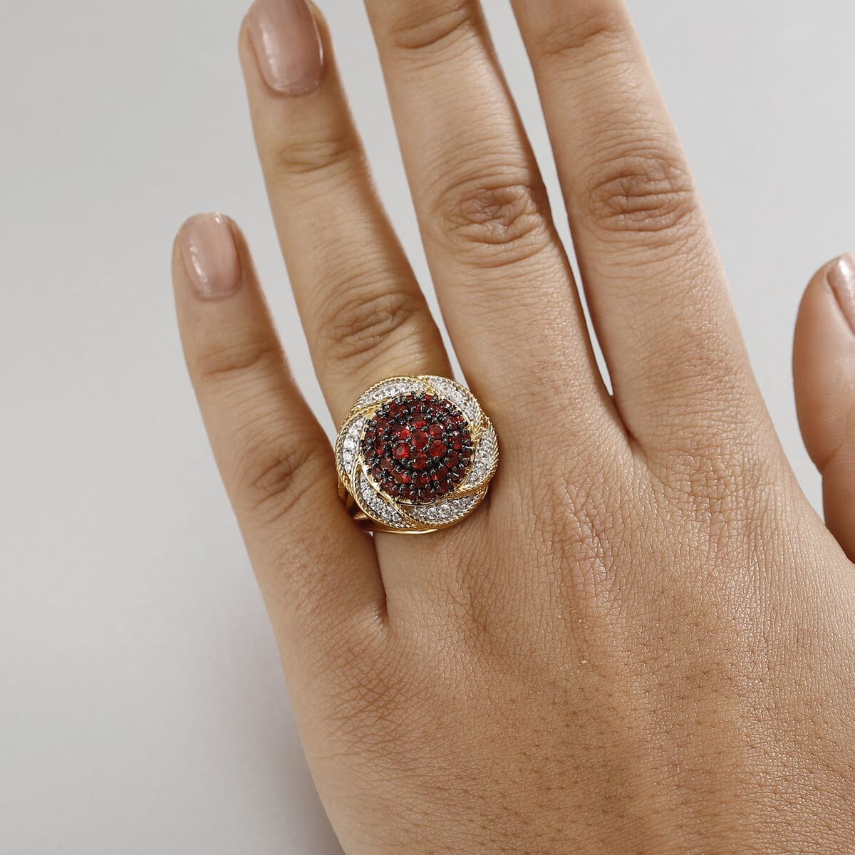 Madagascar Red Sapphire and White Zircon 3.10 ctw Radiant Galaxy Ring in 18K Vermeil YG Over Sterling Silver (Size 10.0) image number 2