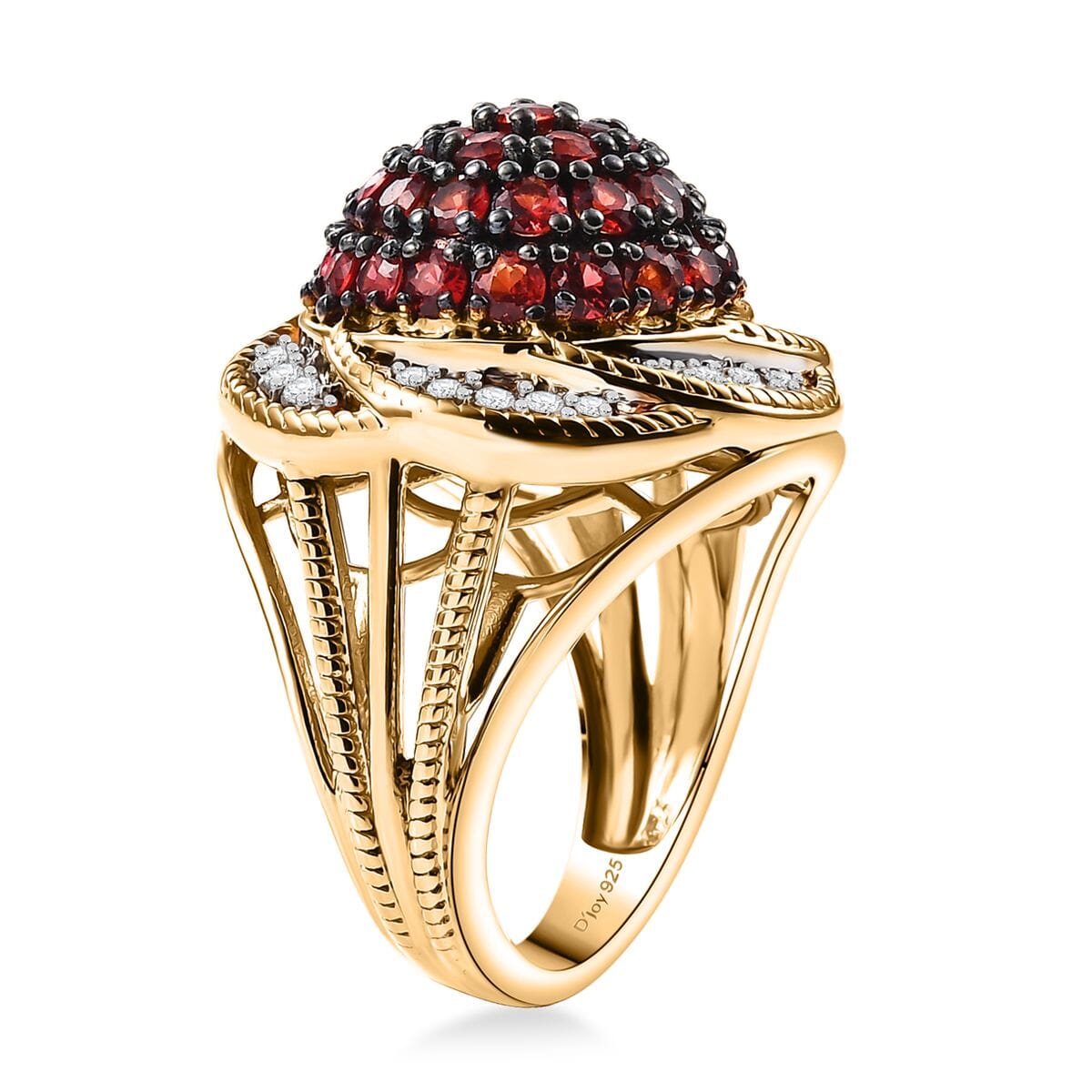 Madagascar Red Sapphire and White Zircon 3.10 ctw Radiant Galaxy Ring in 18K Vermeil YG Over Sterling Silver (Size 10.0) image number 3