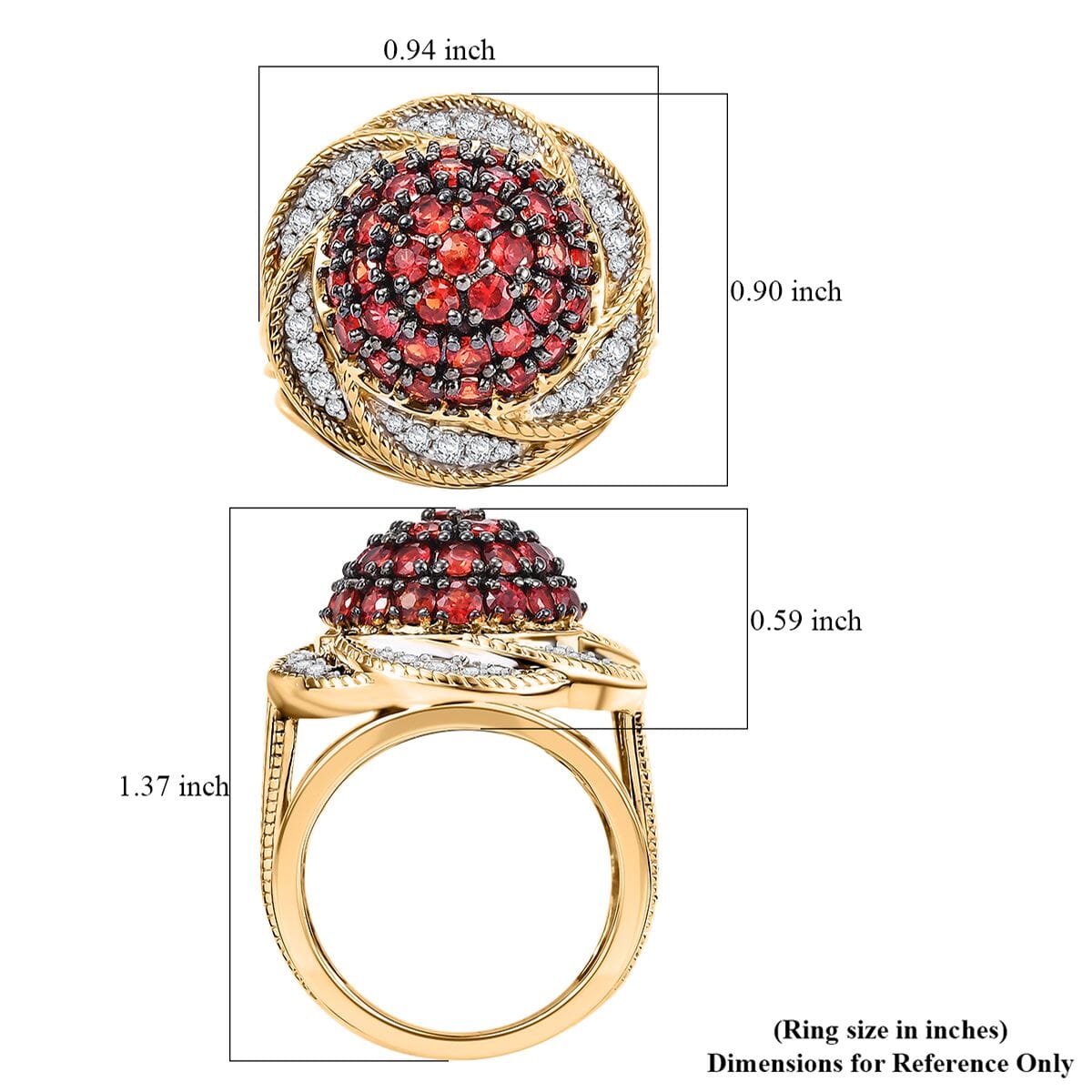 Madagascar Red Sapphire and White Zircon 3.10 ctw Radiant Galaxy Ring in 18K Vermeil YG Over Sterling Silver (Size 10.0) image number 5