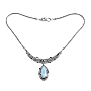 Bali Legacy Larimar and Multi Gemstone 21.90 ctw Moonlit Majesty Tulang Naga Necklace Sterling Silver 20 Inches