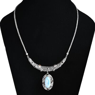 Bali Legacy Larimar and Multi Gemstone 21.90 ctw Moonlit Majesty Tulang Naga Necklace Sterling Silver 20 Inches