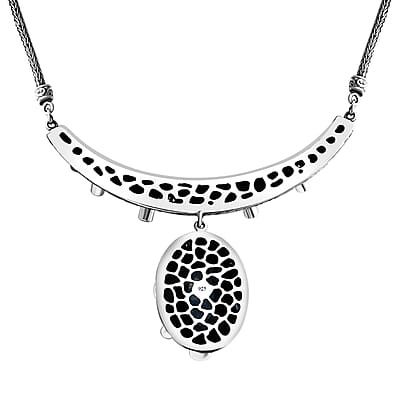 Bali Legacy Larimar and Multi Gemstone 21.90 ctw Moonlit Majesty Tulang Naga Necklace Sterling Silver 20 Inches