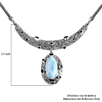 Bali Legacy Larimar and Multi Gemstone 21.90 ctw Moonlit Majesty Tulang Naga Necklace Sterling Silver 20 Inches
