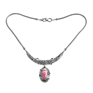 Bali Legacy Argentinian Rhodochrosite and Multi Gemstone 29.70 ctw Moonlit Majesty Tulang Naga Necklace Sterling Silver 20 Inches