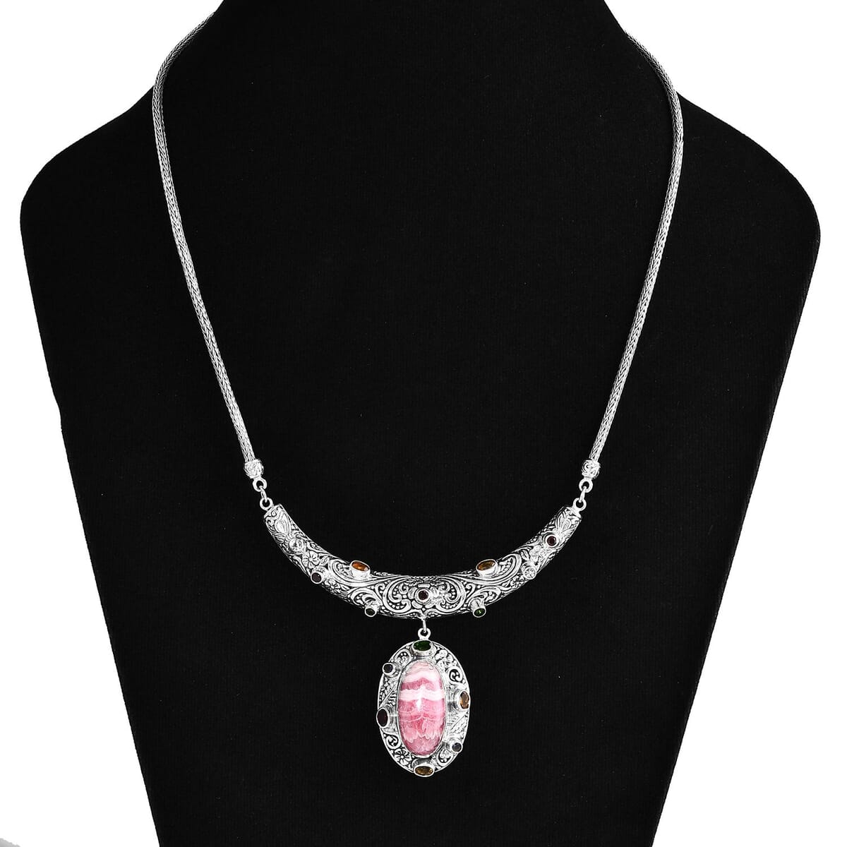 Bali Legacy Argentinian Rhodochrosite and Multi Gemstone 29.70 ctw Moonlit Majesty Tulang Naga Necklace Sterling Silver 20 Inches image number 2