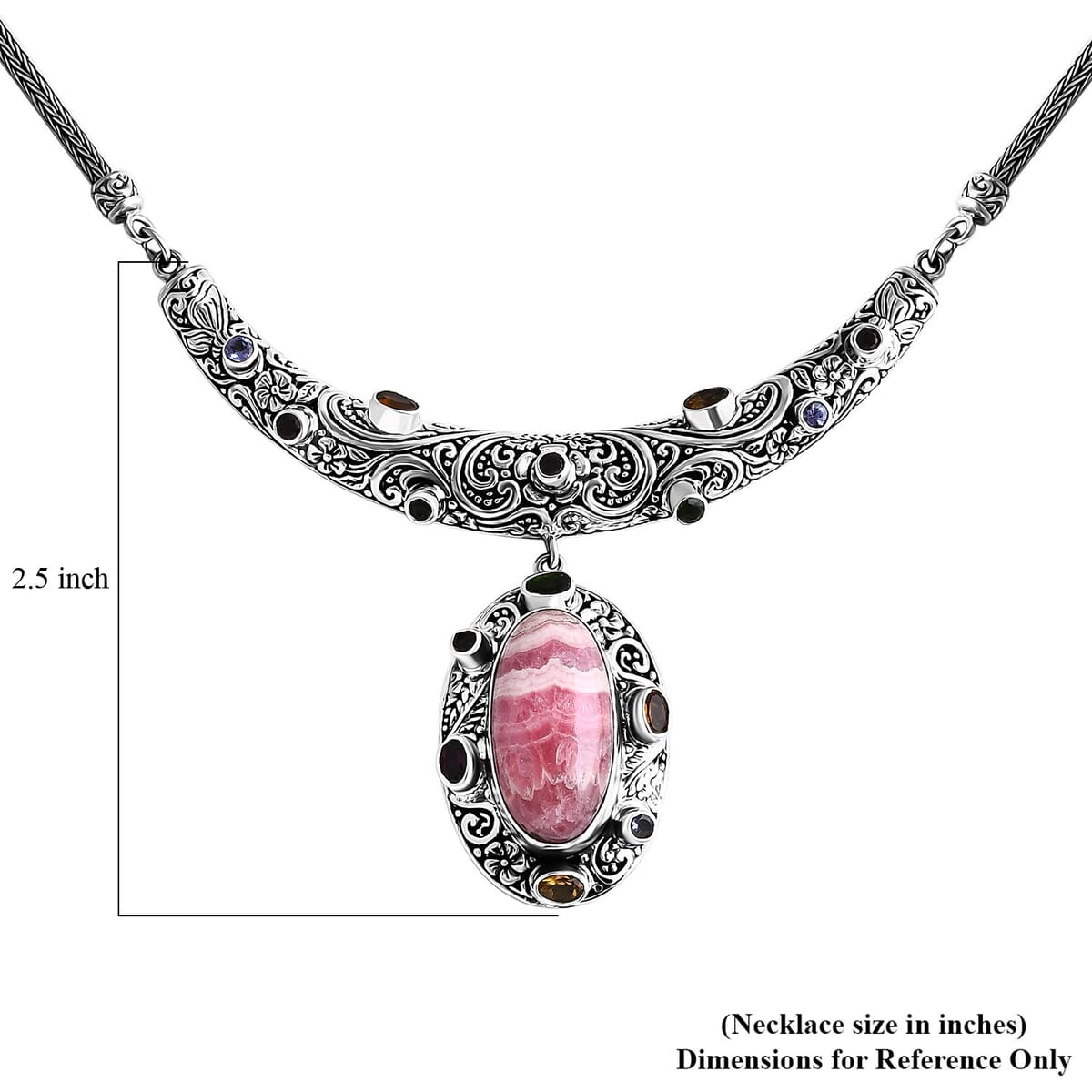 Bali Legacy Argentinian Rhodochrosite and Multi Gemstone 29.70 ctw Moonlit Majesty Tulang Naga Necklace Sterling Silver 20 Inches image number 6