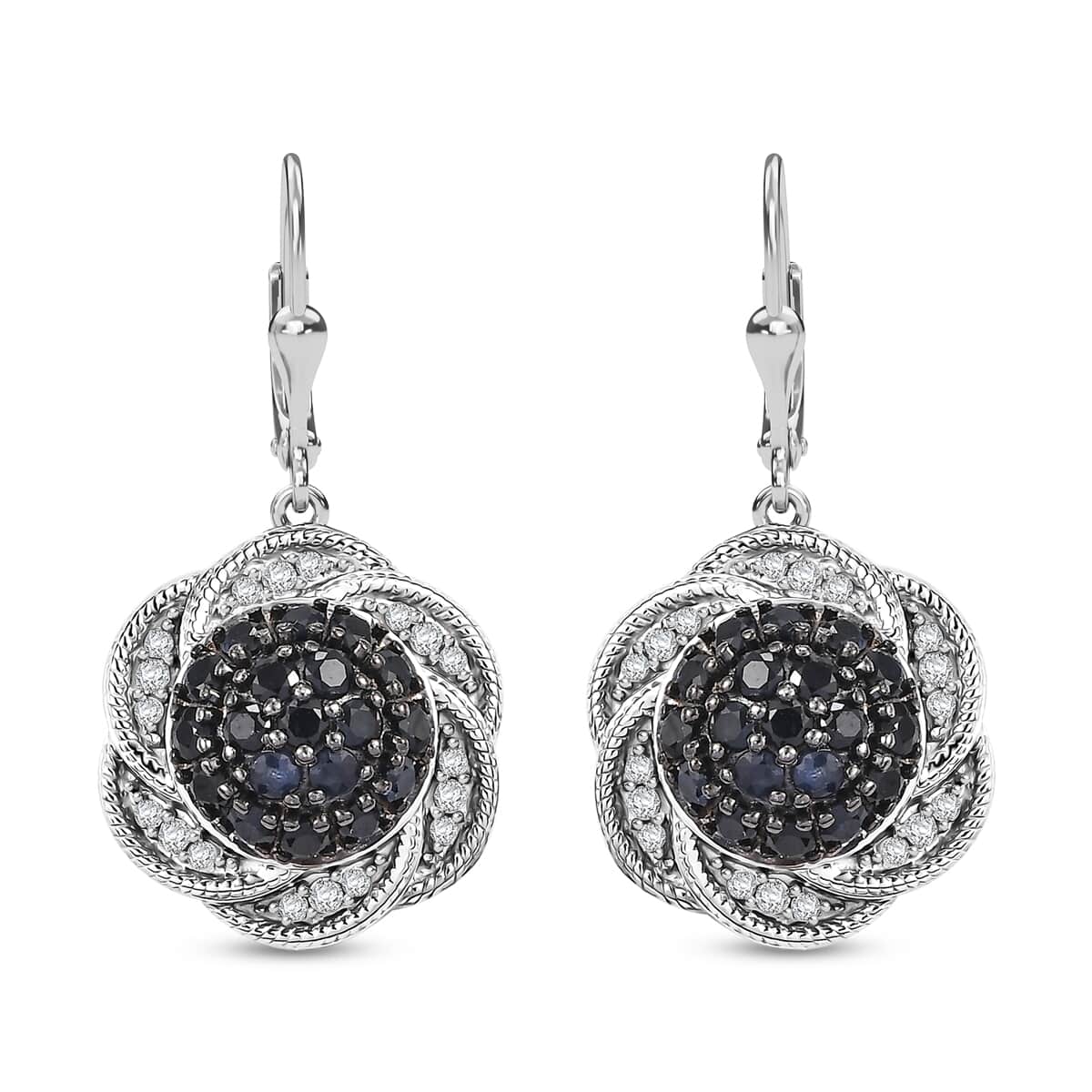 Madagascar Blue Sapphire and White Zircon 2.80 ctw Radiant Galaxy Earrings in Rhodium Over Sterling Silver image number 0