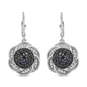 Madagascar Blue Sapphire and White Zircon 2.80 ctw Radiant Galaxy Earrings in Rhodium Over Sterling Silver