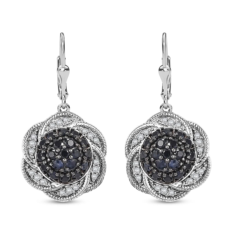 D'Joy Madagascar Blue Sapphire and White Zircon 2.80 ctw Radiant Galaxy Earrings in Rhodium Over Sterling Silver