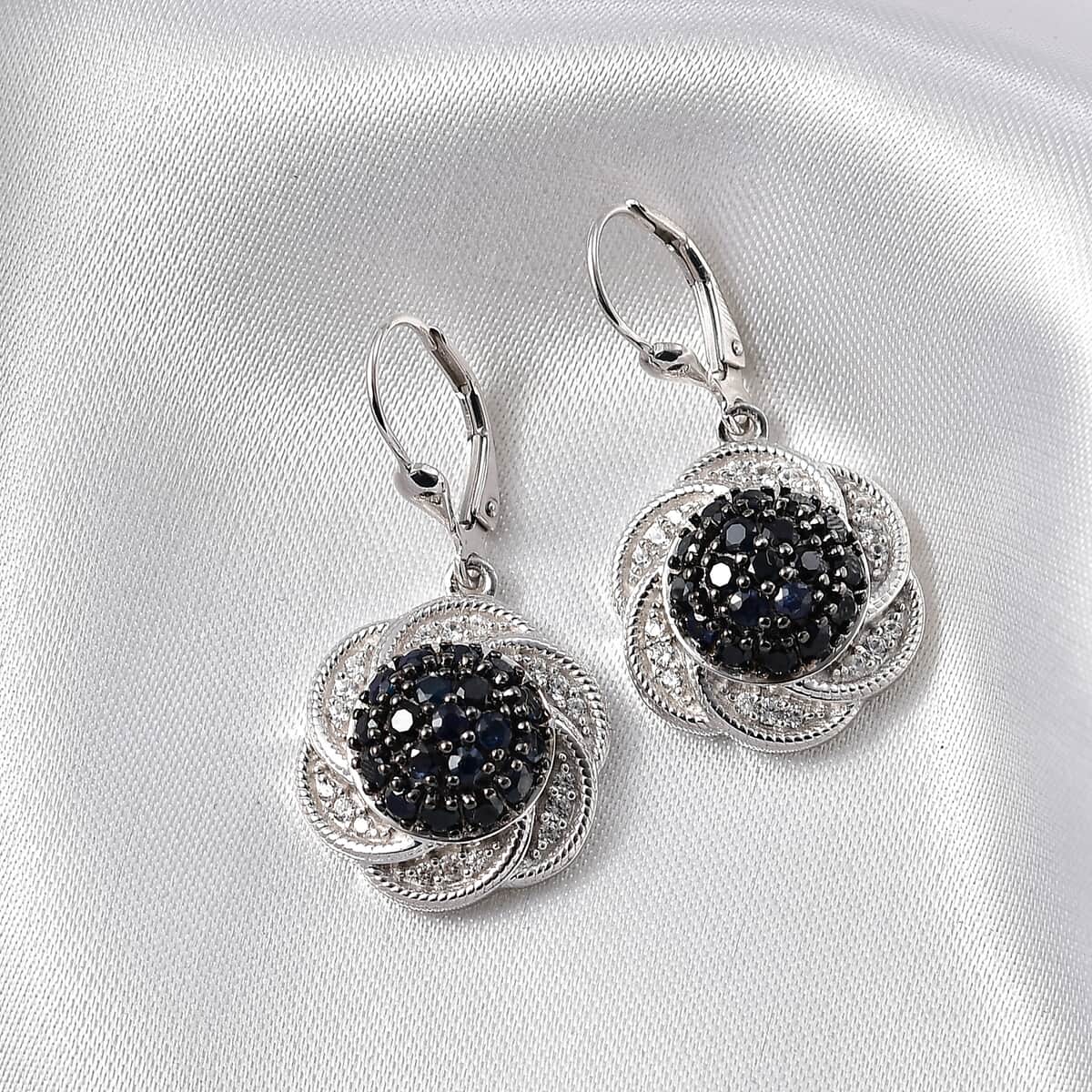 Madagascar Blue Sapphire and White Zircon 2.80 ctw Radiant Galaxy Earrings in Rhodium Over Sterling Silver image number 1